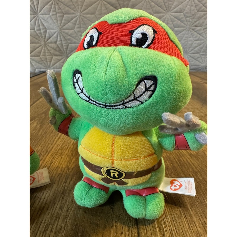 TY Teenage Mutant Ninja Turtles TMNT Plush Toy Lot Michaelangelo Raphael 2017 - Picture 3 of 10